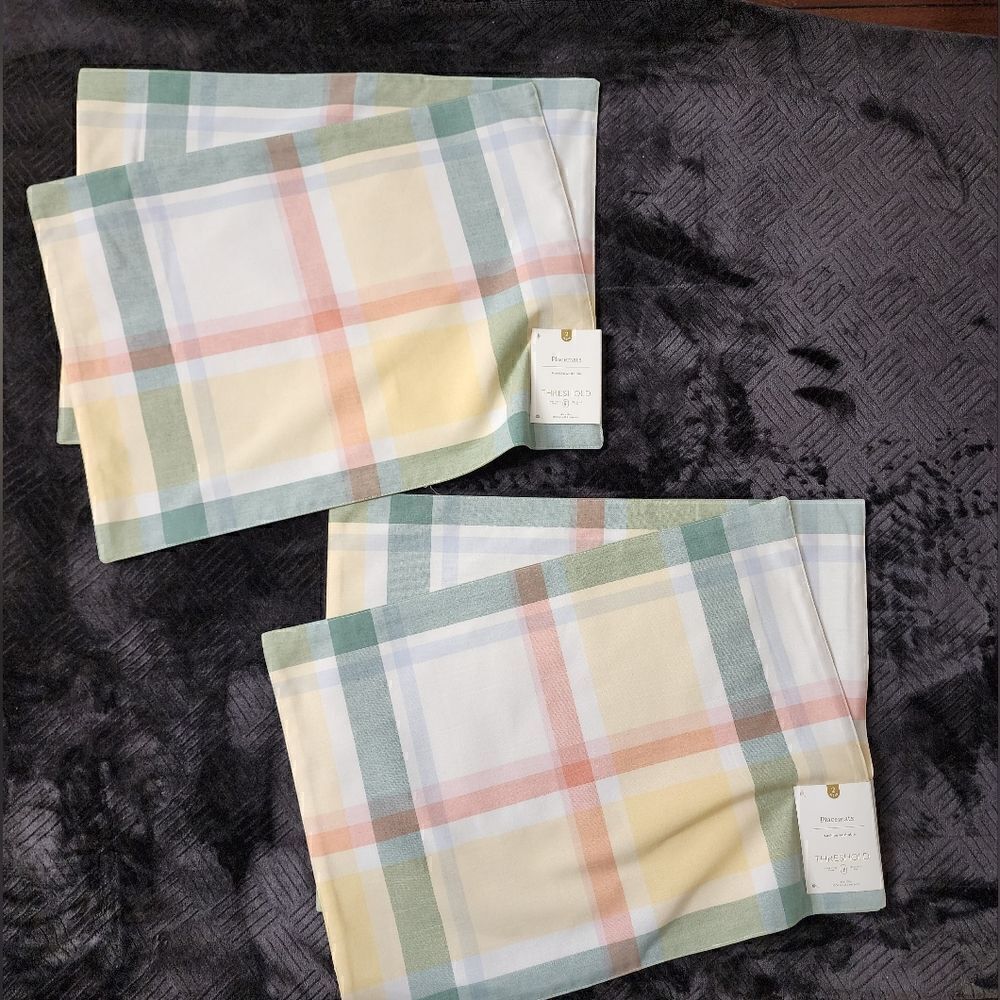 NEW! Threshold 100% Cotton Set Of 4 reversible Pastel Plaid Placemats 14"X19"